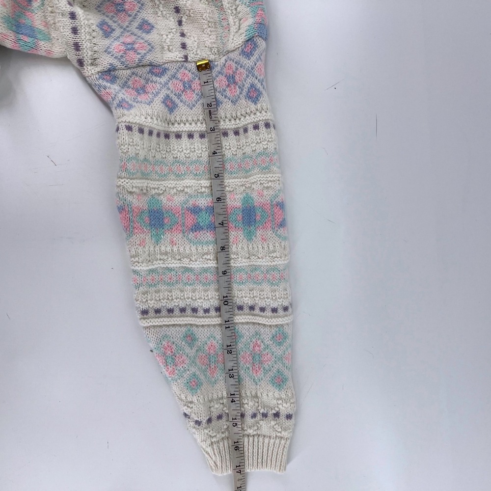 Vintage Sweaters by Jolie Pastel Geometric Knit Crewneck Sweater Ivory Pink Blue - Picture 8 of 8